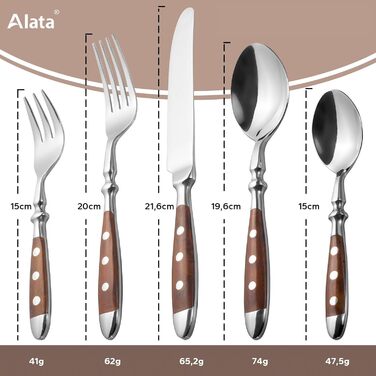 Alata 6-Piece Cutlery Set - Rustic Tableware Set Made of Stainless Steel with Brown Handles - Forged and Heavy - 30-Piece - Berlin Brown Series 30-Piece