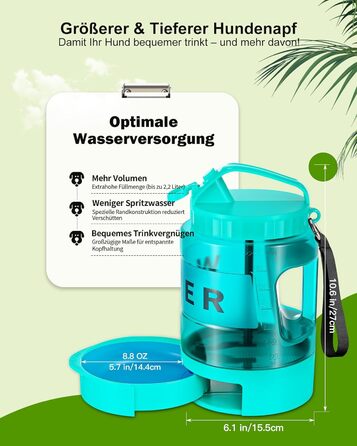 Поїлка для собак Lesotc 2200 мл, велика, для подорожей та кемпінгу (м'ятний)