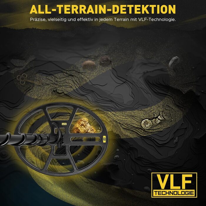 Металодетектор DD90 чорний з великою водонепроникною котушкою 14'' та LCD-дисплеєм, 4 режими, висока чутливість