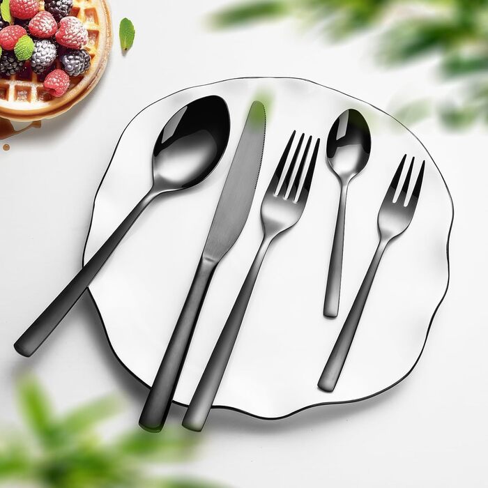 Black Cutlery Set, 6 People, 30-Piece, High-Quality Shiny Black, Stainless Steel Cutlery Set, Fork, Knife, Spoon Set, High-Gloss Polished Mirror Finish, Dishwasher Safe