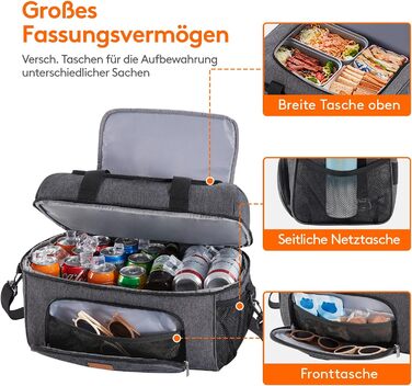 Термосумка LifeWit 23L для пікніка, пляжу, роботи та подорожей (темно-сірий)