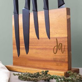 Personalized Magnetic Knife Block from Acacia Wood - Without Knives - 32 x 25 x 10.5 cm - Stable Base - Individual Design - Wedding Gift - Unique Wedding Gift Knife Holder Wood (Yes)