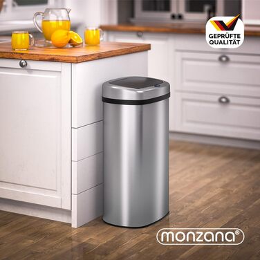 Monzana Sensor Trash Can - 58L Automatic Kitchen Waste Bin with Motion Sensor, Soft-Close Lid, Waterproof, Smart USB Rechargeable - Silver