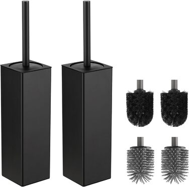 Набір для туалету BVL з щіткою та тримачем, металева, квадратна, силіконова (чорний, 2 шт.)