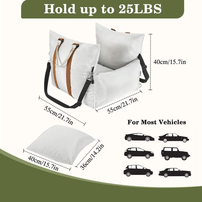 Автомобільний лежак для собак Pawaboo, сірий, до 11 кг, водонепроникний, з кріпленнями та шлейкою