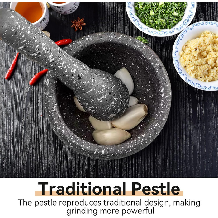 Набір для дроблення спецій та трав DEWIN: ступка та пестик з неслизьким дном (сірий)