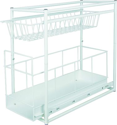 International Household Telescope Drawer - Kitchen Cabinet Drawer for Kitchen Cabinets from 30 cm Width, Storage Basket Drawer Installation, Telescope Basket for Kitchen Cabinet, made of Metal (white)