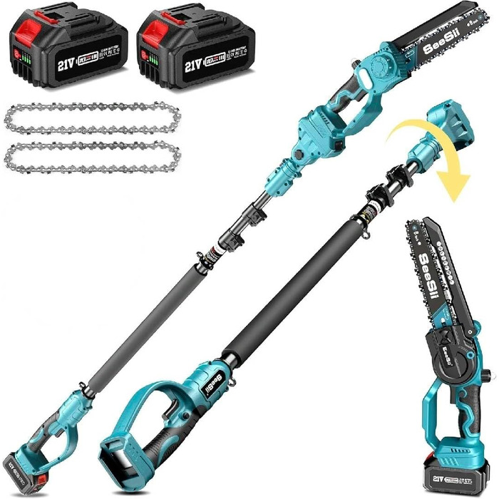 Акумуляторна міні-пила SEESII 8000mAh, 6 дюймів, з автоматичною змащенням та запасним ланцюгом. Ідеальна для стрижки гілок та різання деревини.