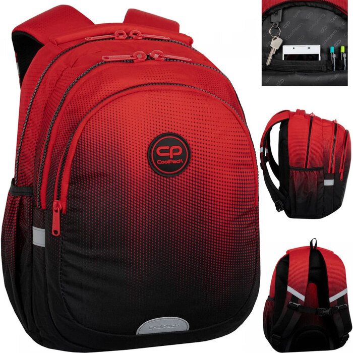 Багатовідсіковий шкільний рюкзак CoolPack, чорний з червоним, 21 л