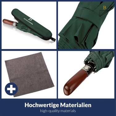 Зонт LOGAN & BARNES Dublin: штормовий, з дерев'яною ручкою, тефлонове покриття, темно-зелений