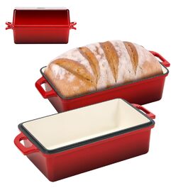 Форма для випічки хліба Northriver Brotbackform з емальованого чавуну, 22.9x12.7 см, червона (набір 2 шт.) - для хліба, пирогів, запіканок