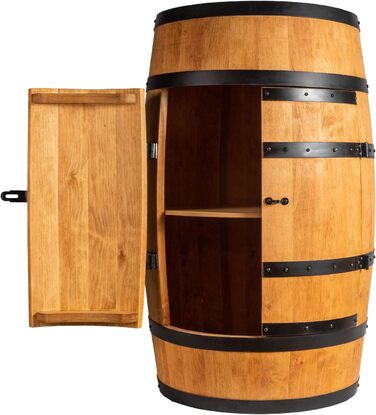 Wine Barrel Stand with Door - Alcohol Cabinet, Bottle Shelf, Wooden Shelves - Wine Barrel - Barrel Furniture - Wine Rack - Wine Rack - Wine Bar - Barrel Bar with Door - Barrel Bar Minibar 80cm High (Oak)