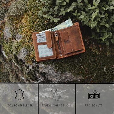 Baur Men's Wallet | Genuine Buffalo Leather | Wallet with RFID Protection | Tall/Vertical Wallet | Money Bag with Coin Pocket | Wallet with Many Card Slots (Tall/Vertical with Snap Button Inside)