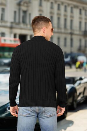 Чоловічий в'язаний кардиган NITAGUT з капюшоном, теплий, з блискавкою, в'язаний пуловер, вінтажний, в'язаний, чорний (M)