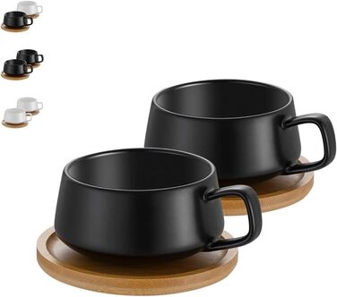 Набір кавових чашок капучіно з блюдцями, 320 мл, кераміка, для капучіно, лате, американо та чаю, білий (чорний, 2)