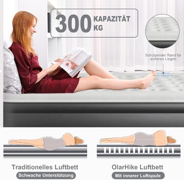 Надувний матрац OlarHike для кемпінгу та дому - 200 x 140 x 46 см (2 особи)