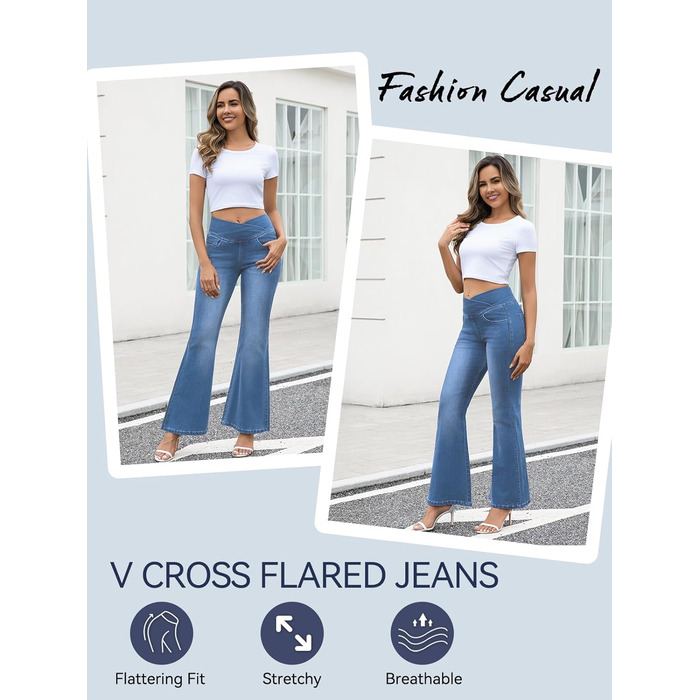 Джинси жіночі Bootcut з високою талією VX VONXURY, темно-сині, еластичні, 4 кишені, для повсякденного носіння та офісу (довжина штанини 79 см, розмір XL)