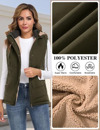 Жіноча жилетка Tuopuda з капюшоном, стеганий фліс, тепла зимова куртка без рукавів, термо жилетка з коміром-стійкою, на блискавці, осінь/зима (армійний зелений, XL)