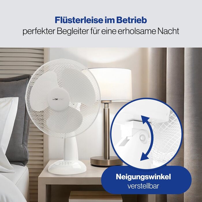 Вентилятор Clatronic® з функцією гойдання | Тихий вентилятор 3 швидкості | Діаметр 30 см | Настільний вентилятор 40W | VL 3602 (Білий)