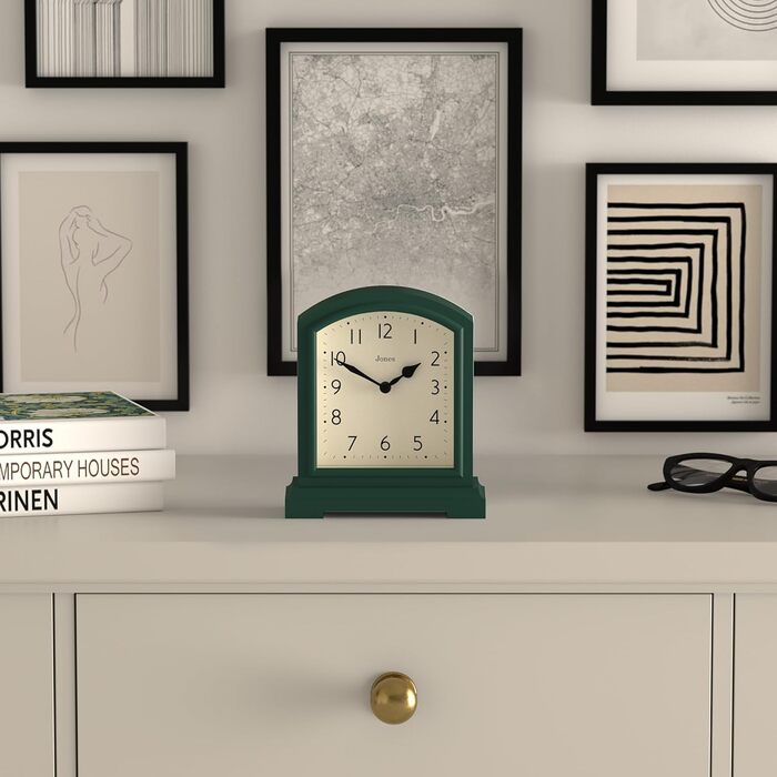 Настільний годинник JONES CLOCKS® Tavern, класичний дизайн, для каміну, спальні, вітальні, офісу, зелений, компактний