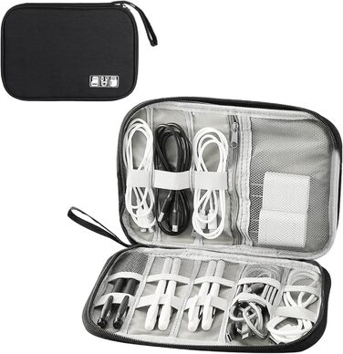 Органайзер для кабелів та аксесуарів: чорний дорожній кейс для USB-кабелів та гаджетів