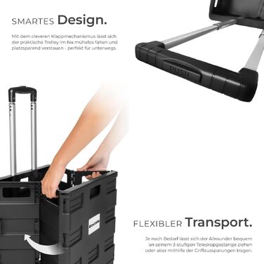 Складаний візок для покупок Tectake Shopping Trolley, сумка-шопер на колесах для продуктів та кемпінгу, чорний (45,75 л)