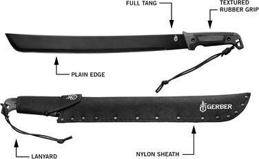 Мачете Gerber Gator Bush 45 см, карбоновий, з нейлоновим чохлом, чорний