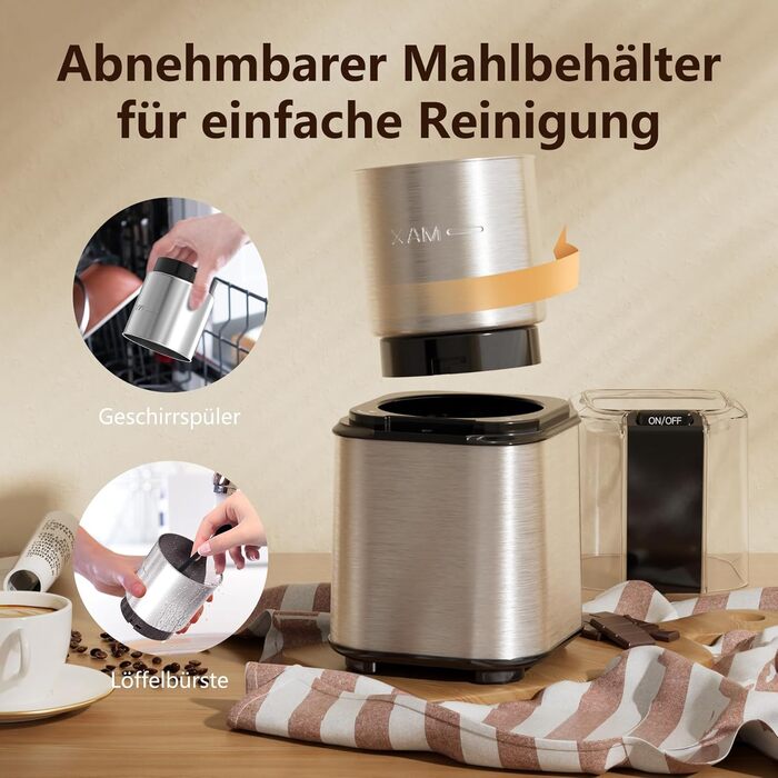 Електрична кавомолка QEXREED 150W з нержавіючої сталі, 60г, для кави, спецій, горіхів