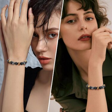 Браслет з тигровим оком, чорним турмаліном, обсидіаном та гематитом - захист, подарунок для друзів, чоловіка, батька