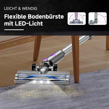 Бездротовий акумуляторний пилосос 35KPA/45Mins з LED-підсвічуванням, HEPA-фільтром та насадкою для підлоги, для тварин, килимів та твердих поверхонь, фіолетовий