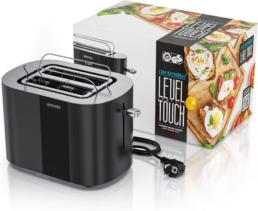 Тостер Arendo з нержавіючої сталі, 2 відділення, сенсорний екран, подвійні стінки, 800 Вт, підставка для тостів, 6 рівнів підсмажування, центрування хліба, індикатор часу, функція пам'яті, колір: чорний