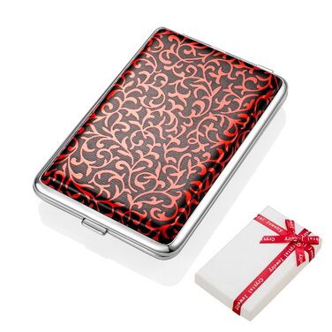 Шкіряне тютюнотримач для жінок з металу, червоний, на 12 сигарет, з гумкою, елегантний, тонкий, для жінок та чоловіків