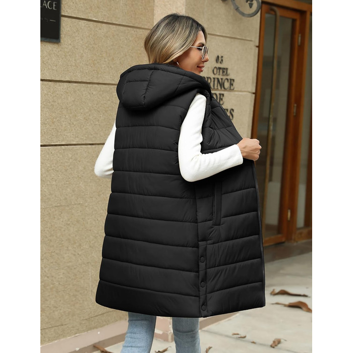 Жіноча пухова жилетка Yusongirl, довга, з капюшоном, тепла, чорна, осінь/зима