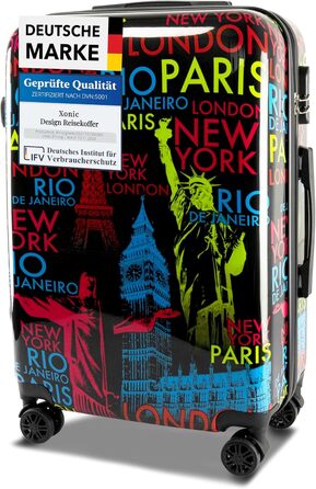 Валіза Xonic Design Reisekoffer з жорстким корпусом, 360° колесами, замком-кодом та полікарбонатом (Neon Cities, M)