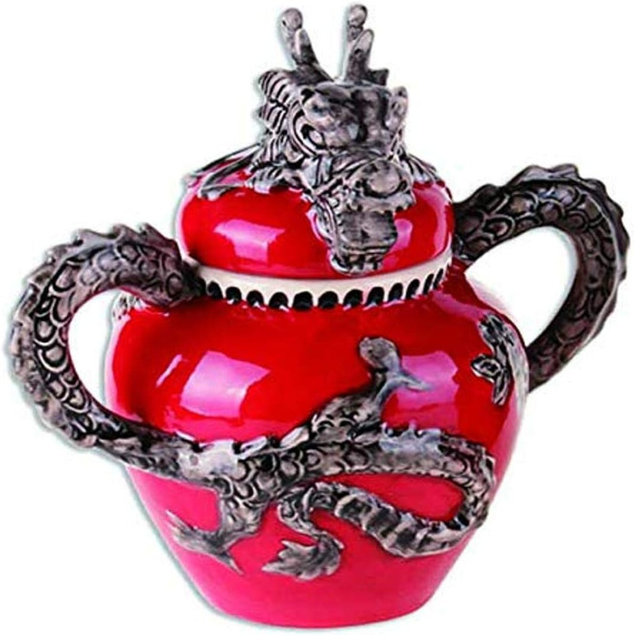 Ceramic Red Dragon Sugar Bowl Blue Sky - Multicolor Ceramic Sugar Bowl with a Red Dragon Motif