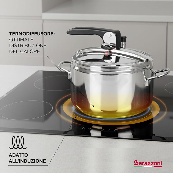 Каструля-скороварка Barazzoni Basic, 22 см, 5 л, індукція, нержавіюча сталь 18/10, Made in Italy