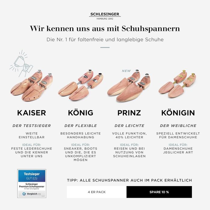 Schlesinger - TESTSIEGER - Premium Men's Shoe Trees made of fine cedarwood for optimal shoe care - Kaiser Model - Includes Free Shoe Care E-Book