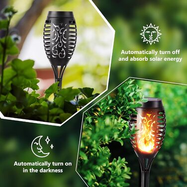 Geemoo Outdoor Solar Lights - Set of 6 Garden Torches with Realistic Flame Effect