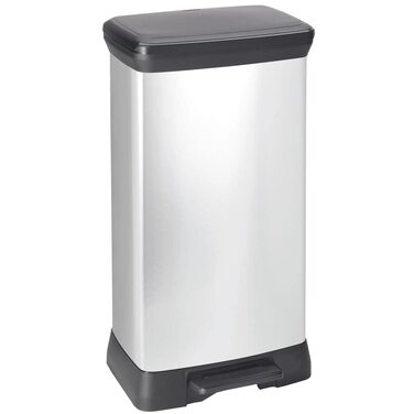 Сміттєвий відер Curver Deco Bin 50Л для кухні з педаллю, системою Soft-Close, герметичним кришкою та антивідбитковим покриттям, сріблясто-чорний (металевий ефект)
