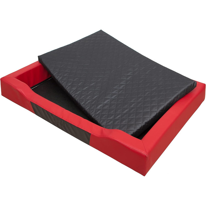 Крісло-ліжко для собак XL, 93x62 см, червоне екошкіра, чорна матрацна поверхня