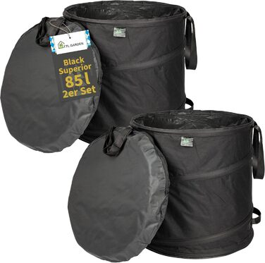 Садові мішки TTL Garden BLACK SUPERIOR 2×85 л, комплект 2 шт., з подвійним дном, 260 г/м², надміцна тканина Oxford 600D, для збору листя, садових відходів, саморозкладні, складні
