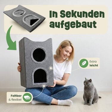 Кігтеточка-будиночок для котів Zooprinz Katzenhöhle – затишна печера для котів, тепле котяче ліжко бежевого кольору з подушкою, кіт-будиночок для дому як місце для відпочинку та укриття (46 × 41,5 × 60 см)