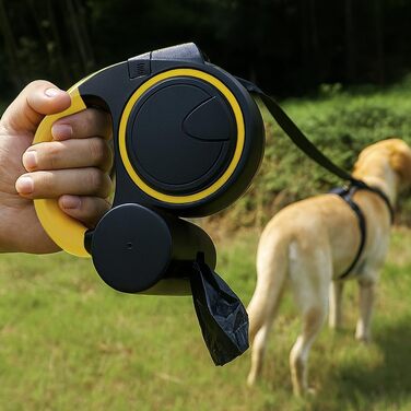 Поводок для собак PURLOV з LED-підсвіткою та дозатором для відходів – 5м автоматичний поводок для середніх собак 10–25кг – ергономічна ручка, функція зупинки та антиковзне обплетення