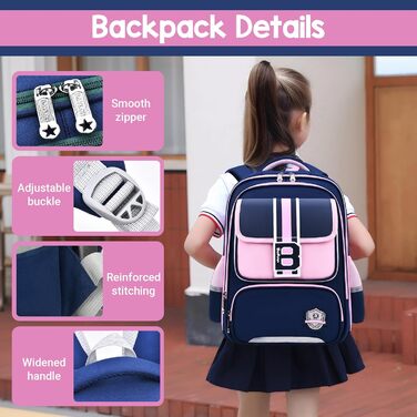 Шкільний рюкзак для хлопчика IvyH, 2-5 клас, 20 літрів. Ергономічний дитячий рюкзак для початкової школи, водонепроникний. Підходить для хлопчиків 8-12 років (темно-синій, рожевий)