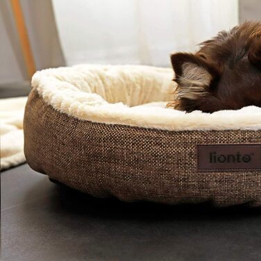 Кругле лежанка для собак та котів Lionto Donut, Ø 65 см, з антиковзкими ніжками та знімним чохлом, м'яка, з оксфордської тканини та плюшу, (з нанесенням імені), коричнева, 55x55x12 см