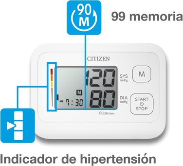 Тонометр Citizen CHU305 цифровий для дому з широкою манжетою (22-42 см), великим LCD-дисплеєм, функцією виявлення гіпертонії