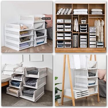 Ygapuzi 2 Pack Stackable Clothes Storage Basket Organizer Drawer Cabinet Shelf Divider Separator Desktop Container for Closet Wardrobe Kitchen Bathroom Office (White - 2Pack)