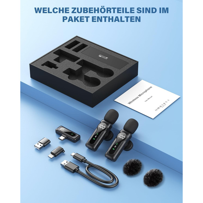 Беспроводной петличный микрофон для iPhone, iPad, Android - миниатюрный клип-микрофон с шумоподавлением, авто-подключением, функцией отключения звука и реверберацией, идеально подходит для видеоблогинга, видеосъемки, TikTok