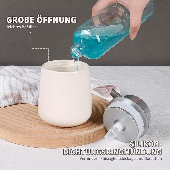 Дозатор для миючого засобу BosilunLife, 350 мл, наповнюваний, велика кнопка, стильний, неслизький, BPA-free для кухні та ванної кімнати