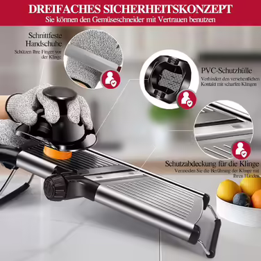 MASTERTOP Vegetable Slicer Mandoline, 5-in-1 Stainless Steel Vegetable Cutter with Blade Guard, Grater for Vegetables, Adjustable Cucumber Slicer Thin Slices, Multi-Purpose Kitchen Slicer Kitchen Grater, Kitchen Gadgets